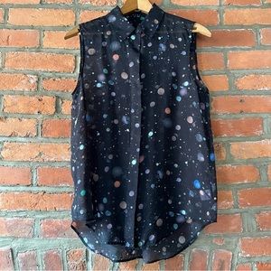 Theory 🪐 Space / Galaxy / Planets Sleeveless Silk Blouse size S